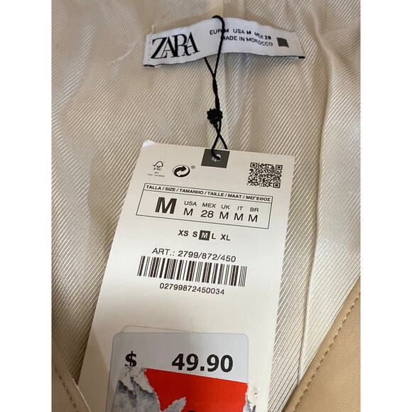 NEW Zara Beige Tan Faux Vegan Leather Sleeveless Button Down Mini Shift Dress M - Picture 3 of 4